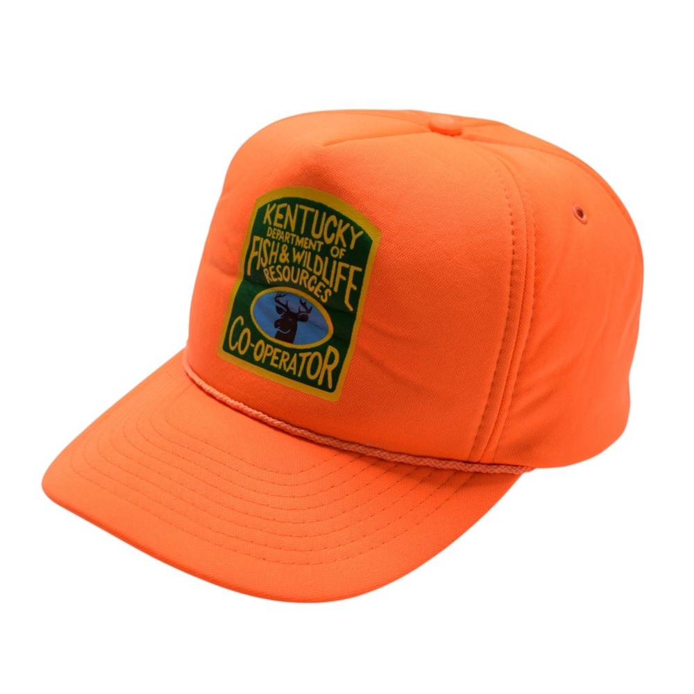 Vintage 90s Kentucky Fish & Wildlife Co-Operator Hat Orange Snapback Trucker Cap - Picture 2 of 12